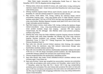 SE Kegiatan Masyarakat Level III Selama Ramadhan, Berikut Aturannya