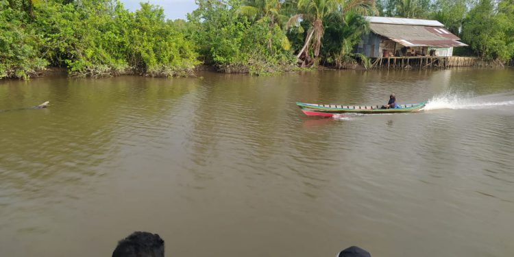 Warga resah dengan kemunculan buaya di Sungai Tatah Bangkal. (foto : shn)