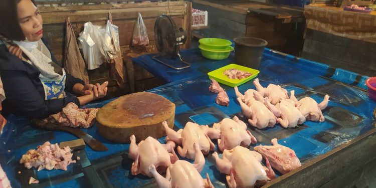 Pedagang ayam keluhkan turunnya penjualan lantaran kenaikan harga daging ayam. (foto : shn)