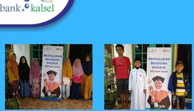 Anak Yatim dan Dhuafa yang dapat Beasiswa Bank Kalsel. (foto : Bank Kalsel)