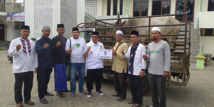 Walikota Banjarmasin H Ibnu Sina foto bersama panitia usai penyerahan sapi kurban. (foto : shn/seputaran)