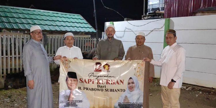 Ilham Nor Wakil Ketua DPD Gerindra Kalsel serahkan sapi kurban dari Prabowo untuk Pondok Pesantren Nurul Muhibbin, Barabai, HST. (foto : istimewa)