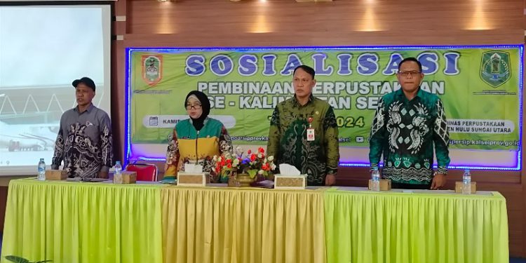 Sosialisasi Pembinaan Perpustakaan di Kabupaten Hulu Sungai Utara (HSU), di Aula Dinas Perpustakaan HSU. (foto : istimewa)