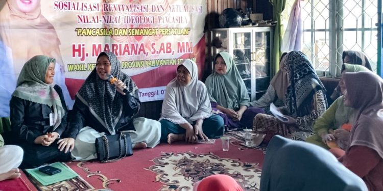 Wakil Ketua DPRD Provinsi Kalsel Hj Mariana gelar Sosrev di Desa Sungai Rasau. (foto : istimewa)