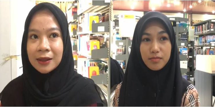 Nabila dan Rizki Maulida, dua pengunjung Perpus Palnam saat diwawancarai. (foto : sdy/seputaran)