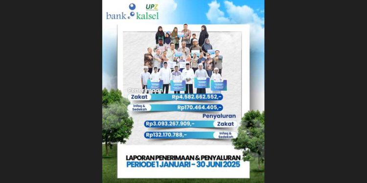 Total penerimaan dan penyaluran zakat, infaq dan sedakah dari UPZ Bank Kalsel. (foto : Bank Kalsel)