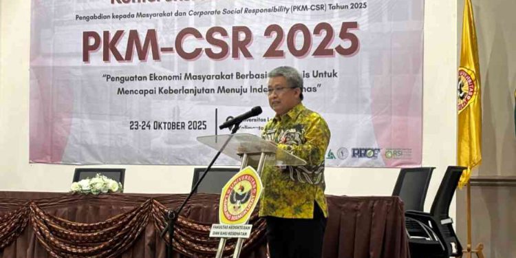 Kegiatan Konferensi Nasional ke-11 PKM-CSR 2025 di Ruang Aula Gedung Utama Lantai 3, Fakultas Kedokteran dan Ilmu Kesehatan ULM. (foto : Adpim Kalsel)