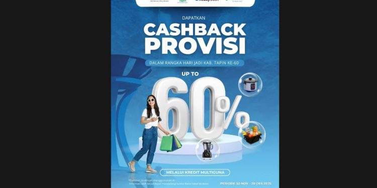 Bank Kalsel menghadirkan program promo spesial berupa Cashback Provisi Kredit Multiguna hingga 60 persen di Harjad Tapin. (foto : Bank Kalsel)