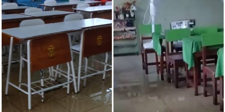 Air yang masuk ruang kelas saat banjir rob. (foto : shn/seputaran)