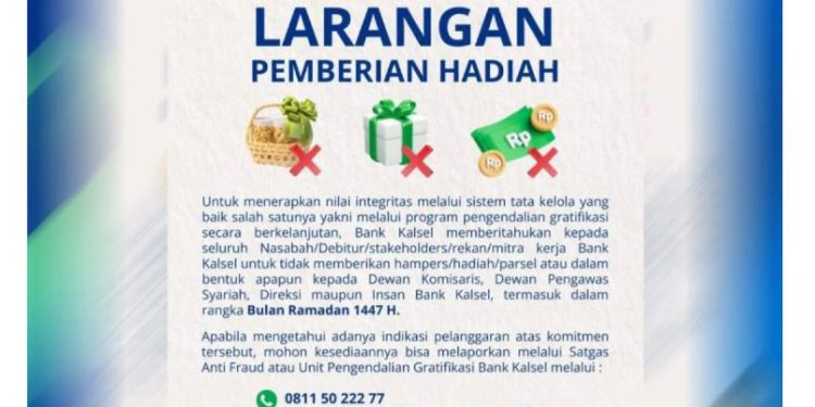 Pengumuman larangan pemberian hadiah. (foto : istimewa)