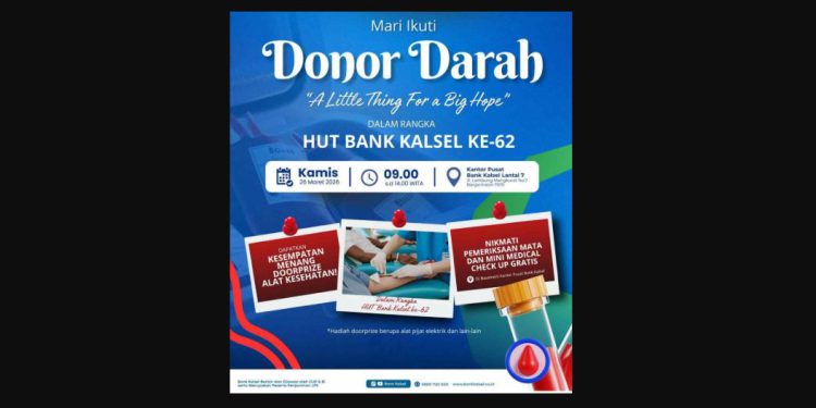 Kegiatan donor darah dalam rangka HUT ke-62 Bank Kalsel. (foto : Bank Kalsel)