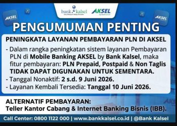 Fitur Pembayaran PLN pada Aksel by Bank Kalsel Nonaktif Sementara