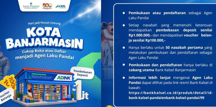 Promo untuk Agen Laku Pandai Bank Kalsel. (foto : capture IG Bank Kalsel)