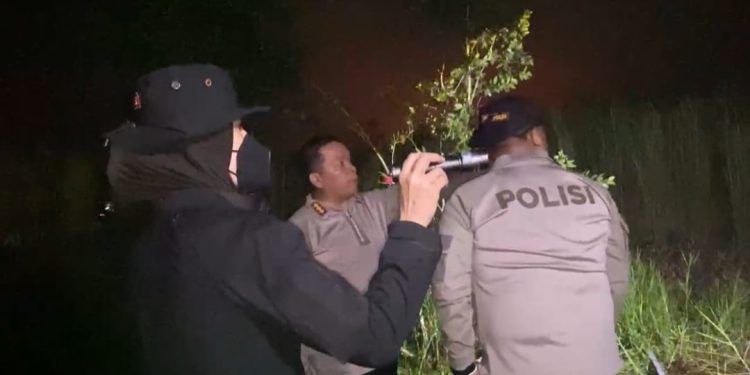 Kapolres Batola AKBP Susilawati saat turun memantau kondisi Karhutla di kawasan Handil Bakti, Batola. (foto : shn/seputaran)